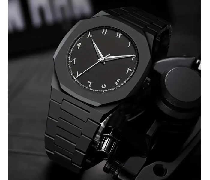 MACON JPNARB Men's Quartz Watch – Classic Round Dial, Casual & Business Style with Arabic Numerals - Black silver Dial in UAE