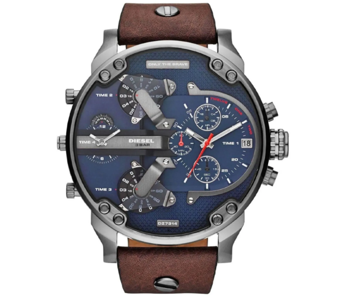 Diesel JPN7314GB Mr Daddy Dual Time Chronograph Navy Blue Dial Leather Watch - Dark blue in UAE