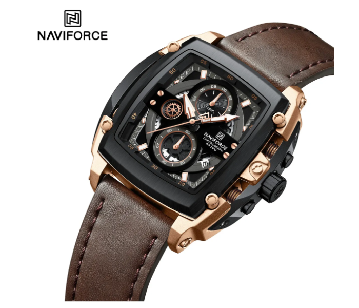Naviforce NF 8067 Sport Chronograph Quartz Watch for Men Fashion Tonneau Dial Wr - Brown in UAE