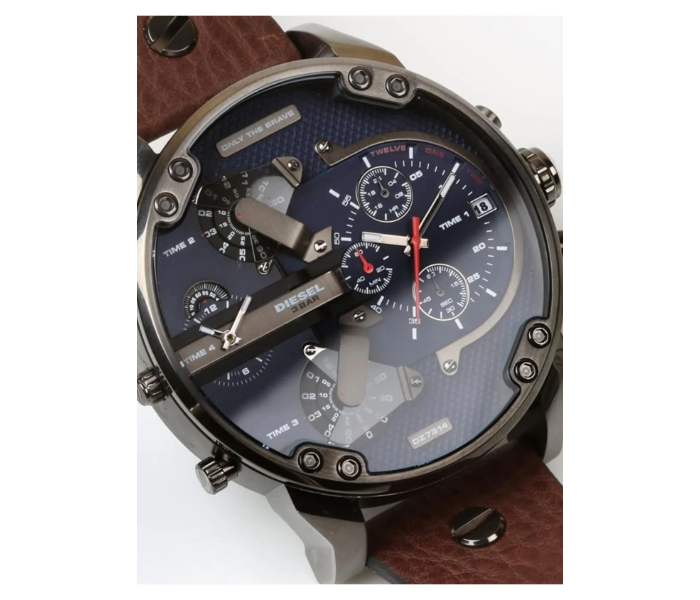 Diesel JPN7314GB Mr Daddy Dual Time Chronograph Navy Blue Dial Leather Watch - Dark blue in UAE