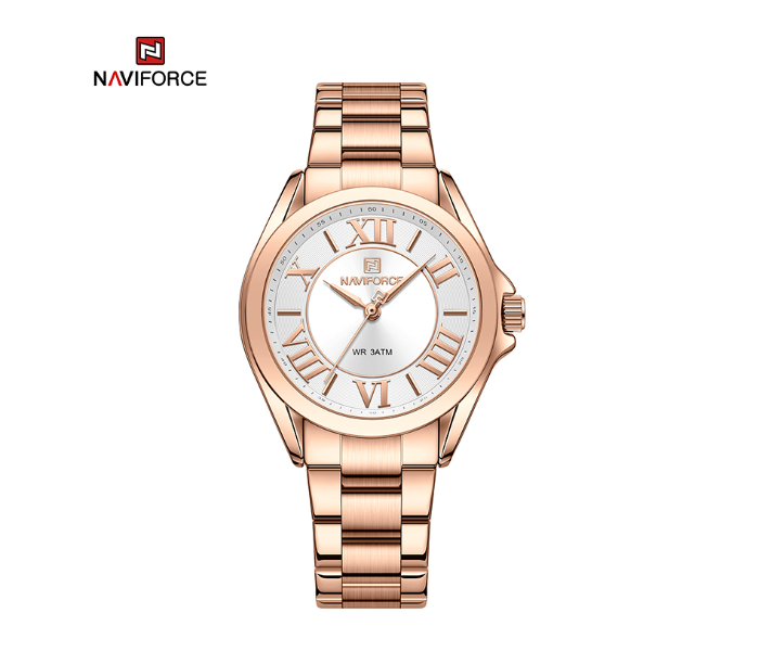 Naviforce NF5037 Modern Design Quartz Simple Fashion Waterproof Wristwatch Stainless Steel Band Girls Clock RGW in KSA