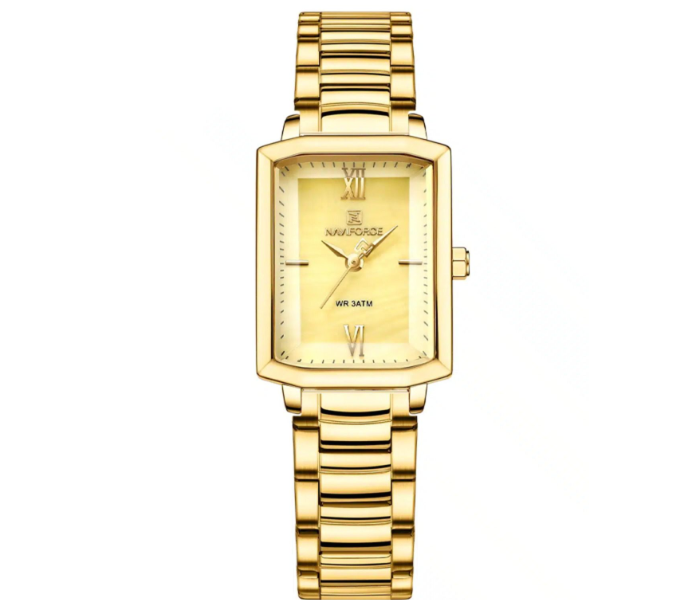 Naviforce NF5039 Women’s Gold Watch – Rectangular Gold Dial, Stainless Steel, 3ATM in UAE