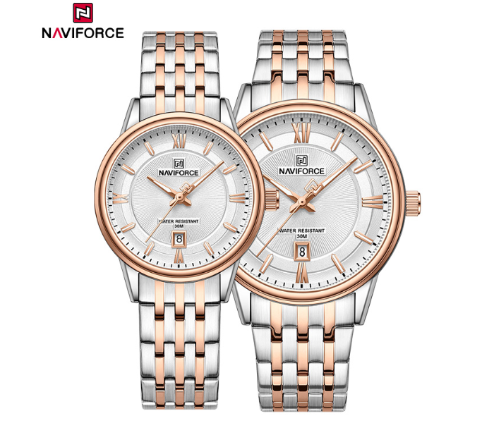 Naviforce NF8040 Classic Exquisite High Quality Romantic Gift Stainless Steel Couple Watches(GSWS) in KSA