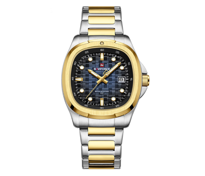 Naviforce Square Unique temperament Silver Gold bracelet strap with Blue dial Analog Watch - For Men in UAE