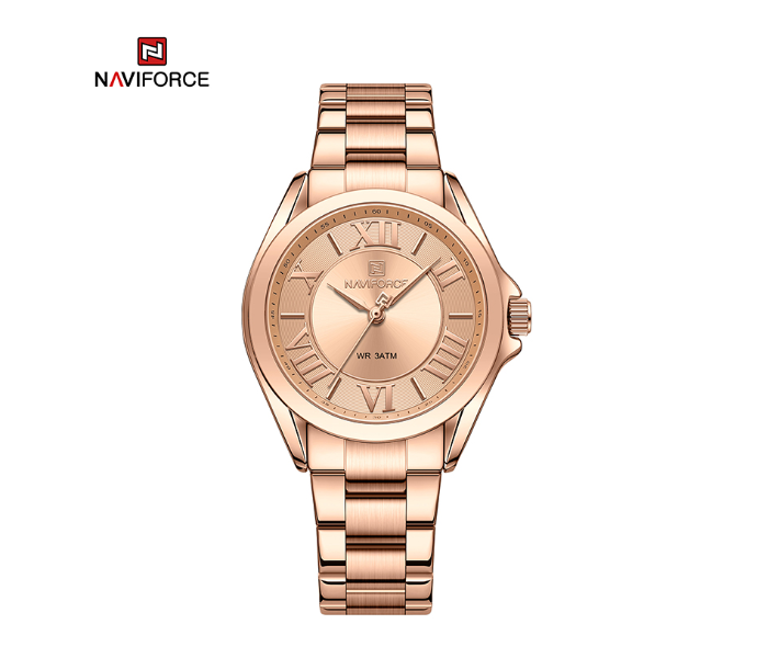 Naviforce NF5037 Modern Design Quartz Simple Fashion Waterproof Wristwatch Stainless Steel Band Girls Clock RGRG in KSA
