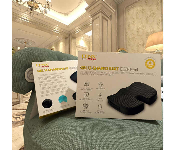 DX2511 Gel U-Shaped Seat Cushion – Memory Foam & Cooling Gel Orthopedic Chair Pad, Ergonomic Design for Office, Car, Wheelchair, and Home Use in KSA