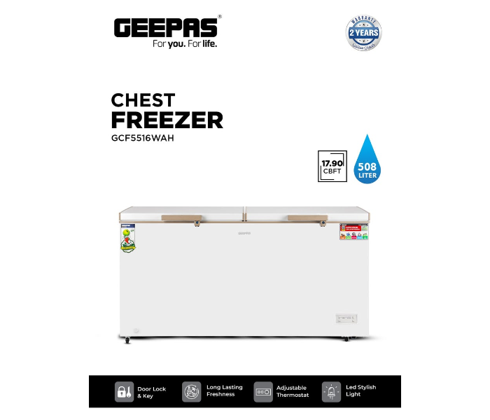 Geepas GCF5516WAH 508L Double Door Chest Freezer with Faster Cooling System – White in KSA