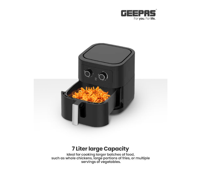 Geepas GAF37507 7L 1800W Air Fryer with Vortex Tech, Adjustable Controls & Non-Stick Pan – Black/Silver in KSA