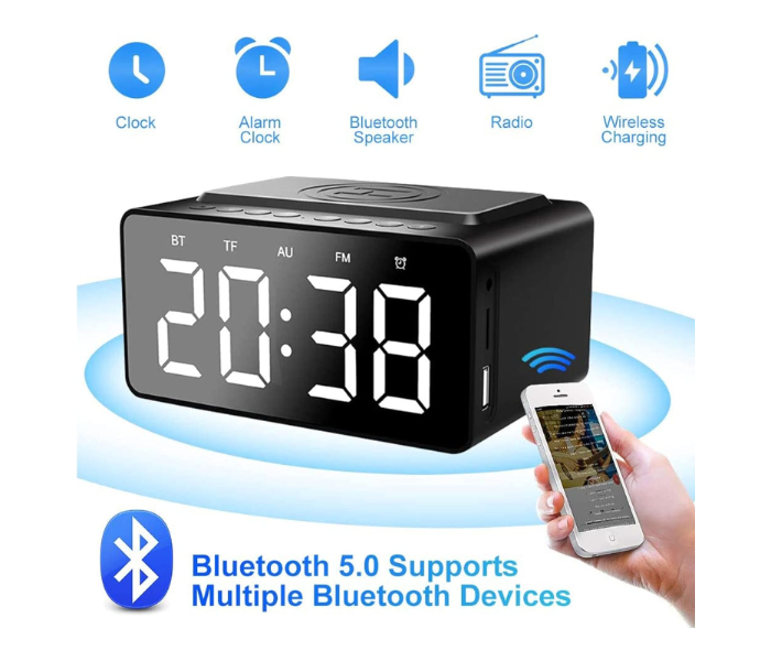 DLC 32906 Digital Alarm Clock with Mirror, Bluetooth Speaker, and Aux-in in KSA