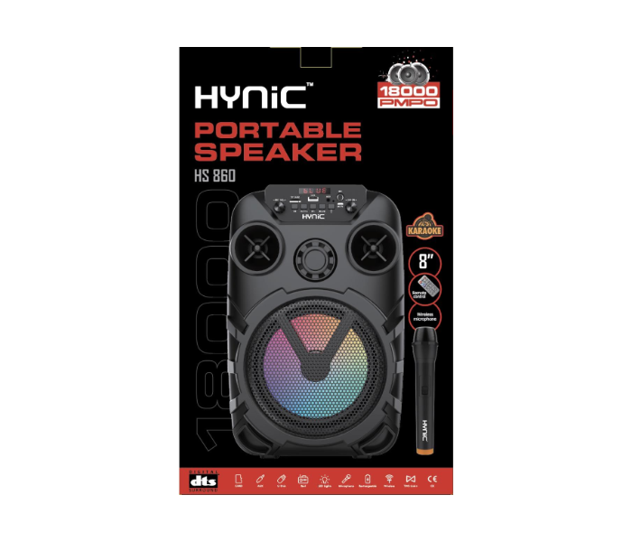HYNIC HS860 Portable Bluetooth Speaker 20W | Wireless Mic & Remote | 3000mAh Battery | 18000 PMPO in KSA