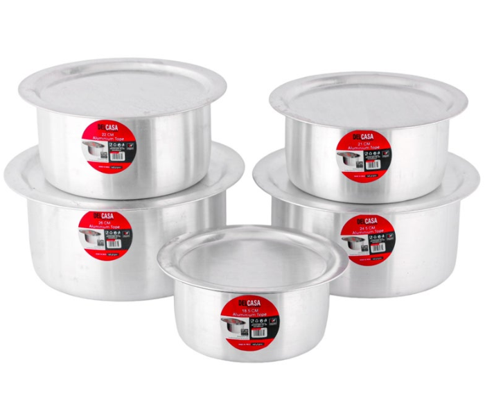 Delcasa DC2680 5-Piece Flat Bottom Tope Set – Durable Stainless Steel Cooking Pots with Lids in KSA