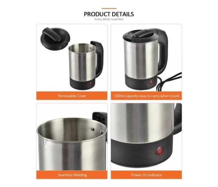 DLC-HT2250 Travel Electric Kettle for Car – 500ml Stainless Steel, 150W, 12V DC, Portable Water Boiler with Removable Lid in KSA