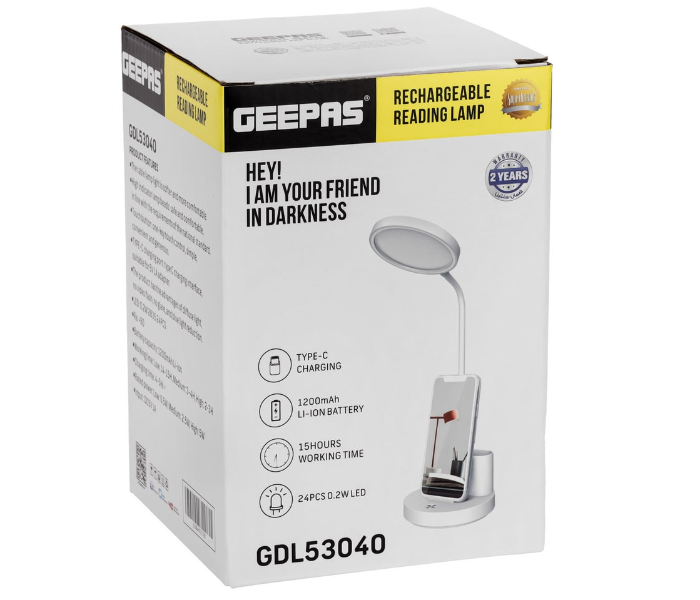 Geepas GDL53040 Rechargeable Desk Lamp with Touch Control, Eye Protection & Portable Design in KSA