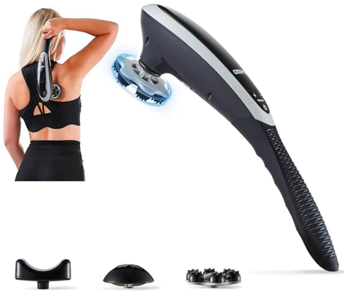 Geepas GM86097UK Cordless Handheld Massager | 3 Modes, 3 Vibration Levels, 15-Min Timer, Anti-Slip Handle, Rechargeable – Ideal for Back, Neck, Shoulders, Arms & Legs | 2 Years Warranty | Black in KSA