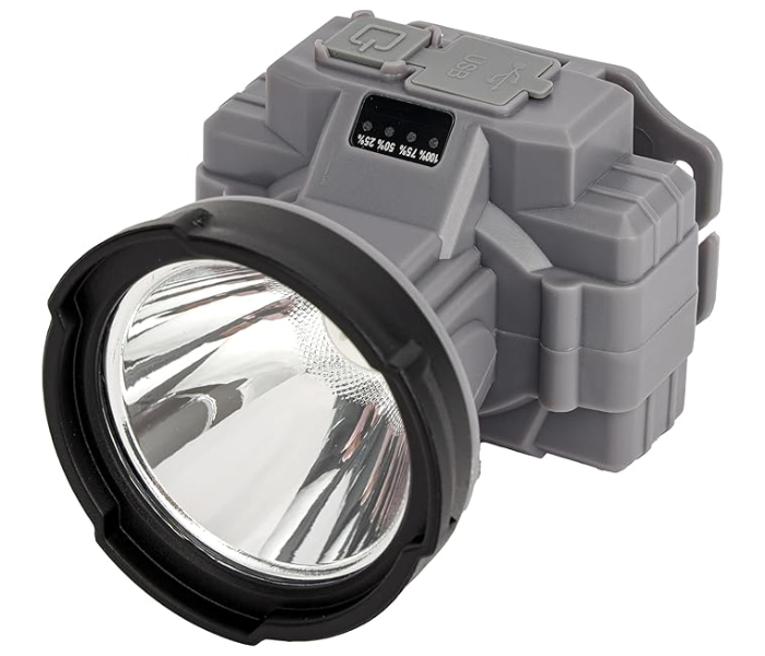 Geepas GHL51094 Rechargeable LED Headlamp, 3W – Strong & Low Light, Ideal for Camping, Hiking, Cycling, Grey in KSA