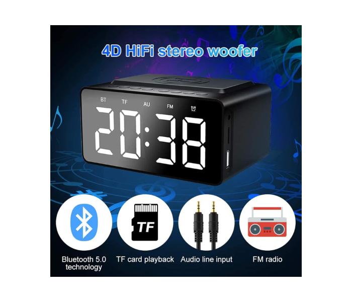 DLC 32906 Digital Alarm Clock with Mirror, Bluetooth Speaker, and Aux-in in KSA