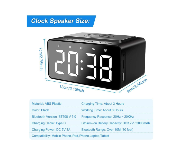 DLC 32906 Digital Alarm Clock with Mirror, Bluetooth Speaker, and Aux-in in KSA