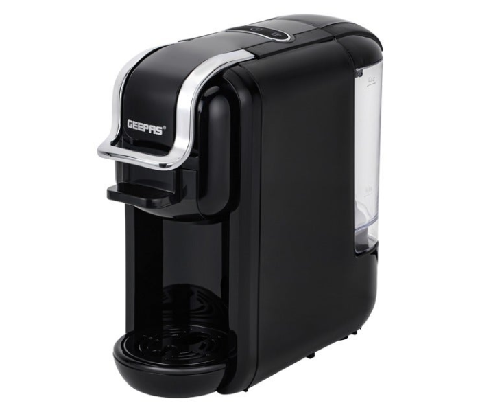 Geepas GCM41526-BK 4-in-1 Capsule Coffee Machine, Fast Heating, 0.6L Tank – Black/Silver in KSA