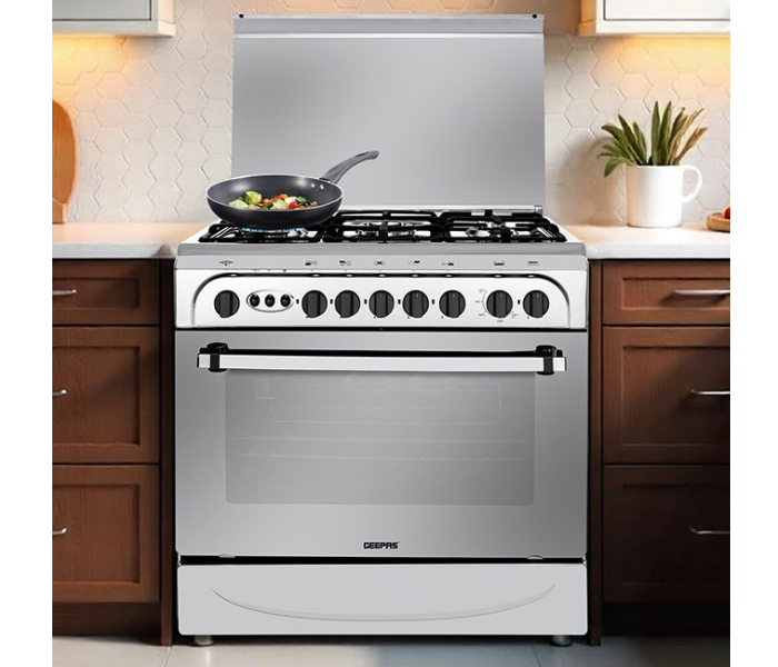 Geepas GCR8055FSE 80x55cm Free Standing Cooking Range, 5 Burners, Grill & Timer – Silver in KSA