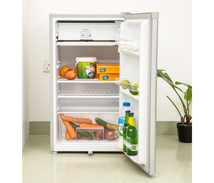 Geepas 89L Single Door Refrigerator GRF110SPE – Direct Cool, Quick Cooling, Temp Control, Glass Shelves, Low Noise, Grey in KSA