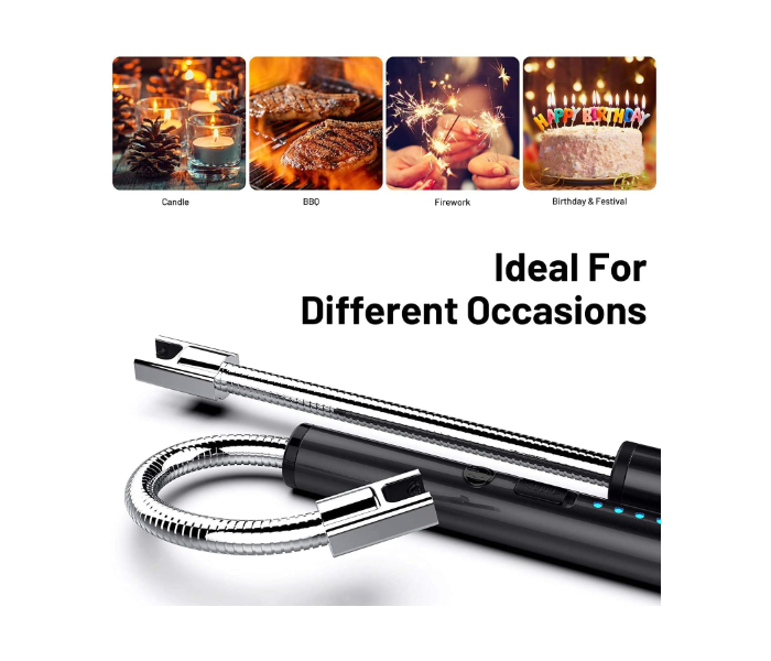 Electric Lighter USB-C Rechargeable with Safety Switch, Windproof Flameless Electronic Long Lighter for Candles, Grill, BBQ, Gas Stove, kitchen, Camping in KSA
