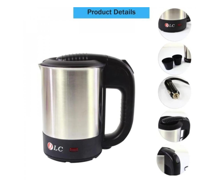 DLC-HT2250 Travel Electric Kettle for Car – 500ml Stainless Steel, 150W, 12V DC, Portable Water Boiler with Removable Lid in KSA