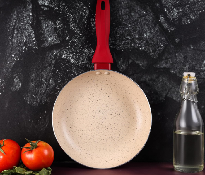 Delcasa DC3411 Non-Stick Frypan 24cm – Durable Aluminium Pan with Easy-Clean Coating, Off White/Red in KSA