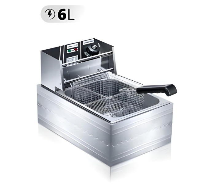 DX1796 Stainless Steel 6L Deep Oil Fryer with Basket Strainer Jumbo Size Adjustable Temperature & Timer, Perfect Chicken, Shrimp, French Fries, Chips & More, Removable Oil Container in KSA
