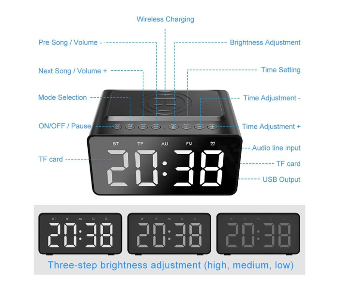 DLC 32906 Digital Alarm Clock with Mirror, Bluetooth Speaker, and Aux-in in KSA