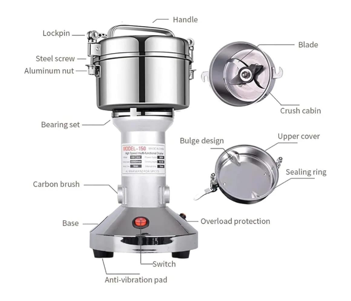 DENX High Speed Multi-Functional Grinder 1400W, 300g Capacity, Stainless Steel Spice & Coffee Grinder in KSA