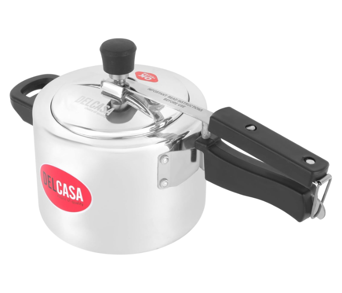 Delcasa DC3337 Aluminium Pressure Cooker 5L – Durable Silver Cooking Pot with Safety Valve & Strong Handles in KSA