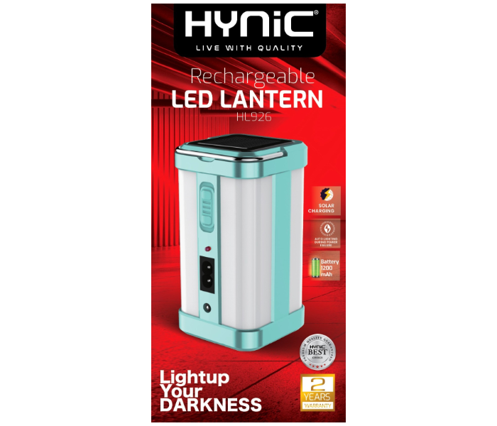 HYNiC HL926 Solar Rechargeable LED Lantern – 1200 mAh Battery, Portable Handle, Built-In Solar Charging & Power Indicator – Compact Lighting for Camping, Emergency & Outdoor Use in KSA