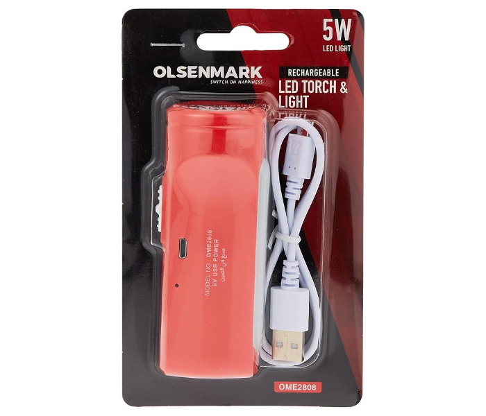 Olsenmark Rechargeable LED Torch & Light OME2808 – 1200mAh, 1W Torch + 5W LED Lantern, 6–4 hrs Working in KSA