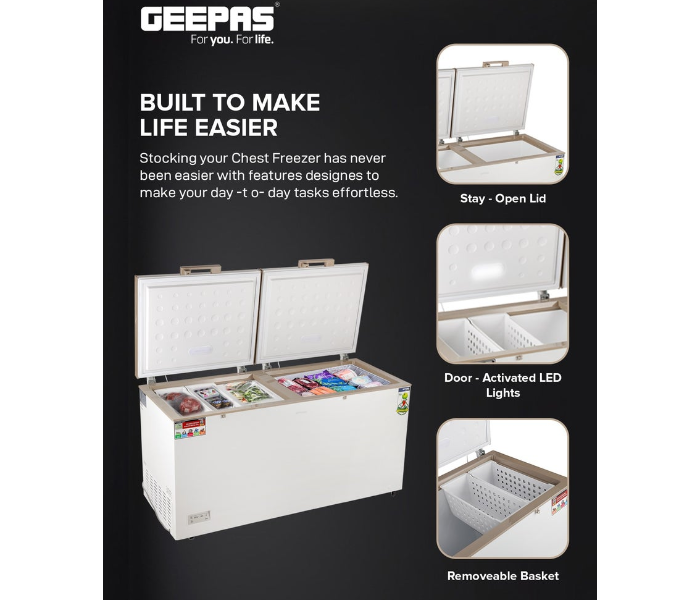 Geepas GCF5516WAH 508L Double Door Chest Freezer with Faster Cooling System – White in KSA