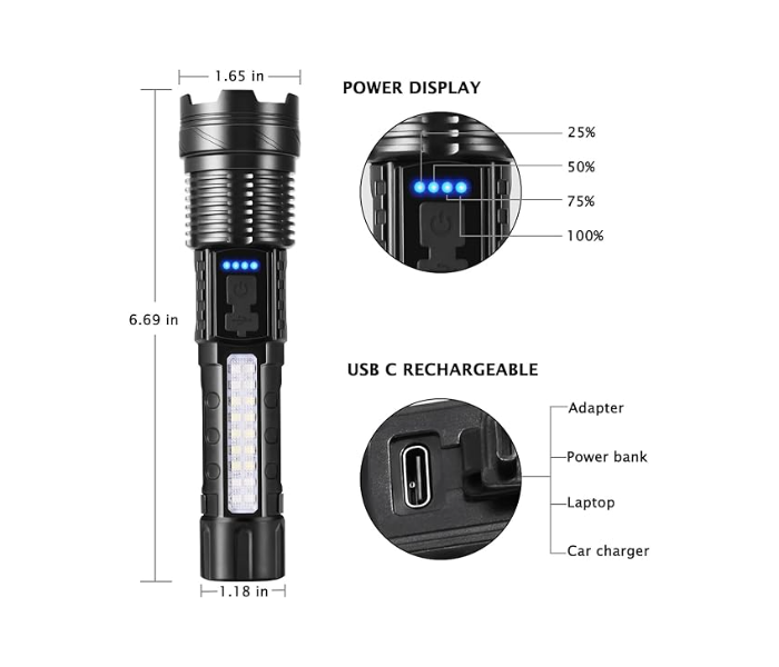 Rechargeable Flashlights, 7Mode Tactical Flashlights in UAE