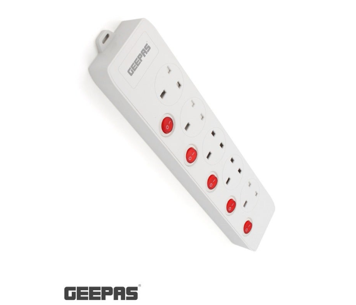 Geepas 5-Way Extension Socket with Individual Switches, Fireproof, 3M Cord – Ideal for Home & Office in KSA