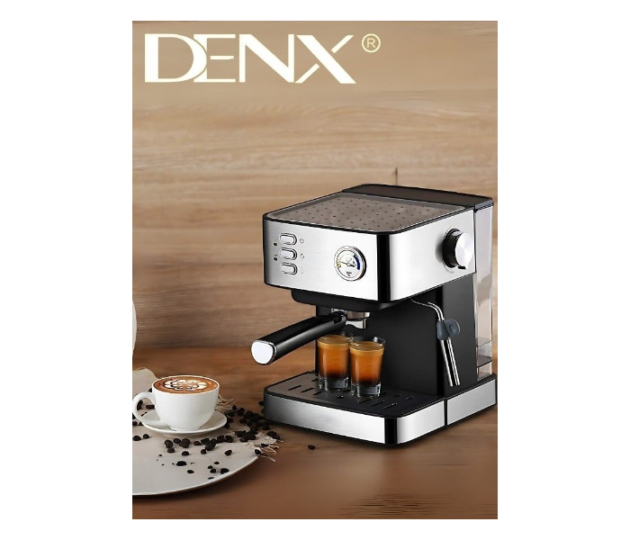 DENX Espresso Coffee Machine 850W with Milk Frother, 1.6L Water Tank, Dual Stainless Steel Filter, Steam Wand, Professional Barista Cappuccino & Latte Maker, Compact Home Coffee Maker DX2093 in KSA