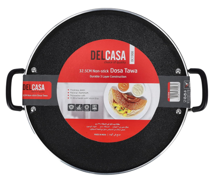 Delcasa DC1908 32.5cm Non-Stick Dosa Tawa – Durable Aluminium, Dishwasher Safe, Silicon Grip Handle in KSA