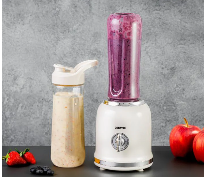 Geepas Personal Blender GSB44113 – 300W Motor, 2 BPA-Free 600ML Tritan Bottles, Unbreakable & Transparent, Stainless Steel Blade, White in KSA