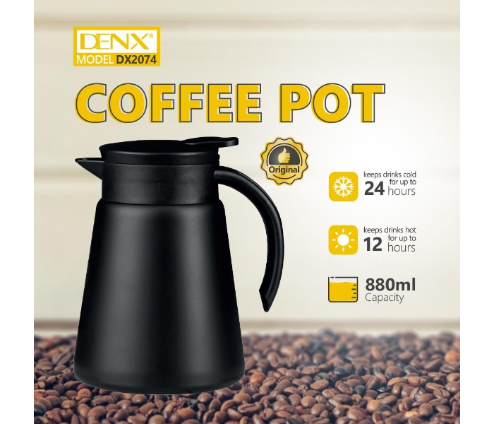DENX Thermal Coffee Carafe 880ml – Double Wall Vacuum Insulated Stainless Steel Coffee Pot, Keeps Drinks Hot 12 Hours / Cold 24 Hours, Leakproof with Silicone Seal in KSA