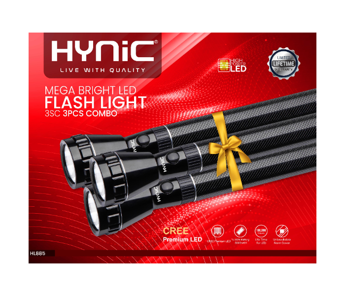 HL885 3SC 3PC Combo Flashlight Set | 7W LED | 8000mAh Battery | Unbreakable Glass | Durable Design in KSA