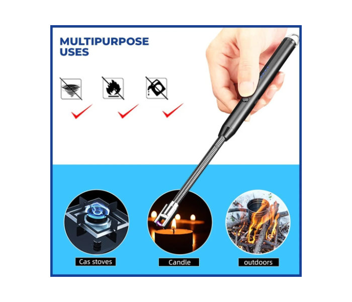Electric Lighter USB-C Rechargeable with Safety Switch, Windproof Flameless Electronic Long Lighter for Candles, Grill, BBQ, Gas Stove, kitchen, Camping in KSA