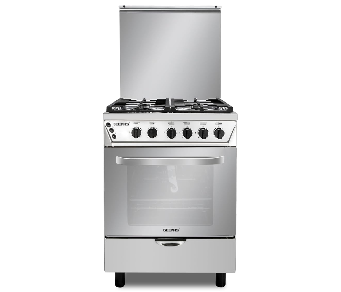 Geepas GCR6060FSE 60x60cm Free Standing Gas Cooking Range, 4 Burners, Stainless Steel Oven in KSA