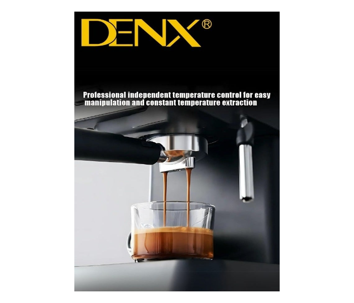 DENX Espresso Coffee Machine 850W with Milk Frother, 1.6L Water Tank, Dual Stainless Steel Filter, Steam Wand, Professional Barista Cappuccino & Latte Maker, Compact Home Coffee Maker DX2093 in KSA