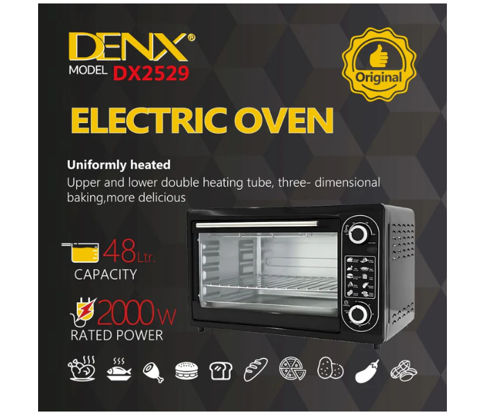 DENX DX2529 Electric Oven 48L Capacity 2000W Power Multifunction Countertop Baking and Cooking Oven in UAE