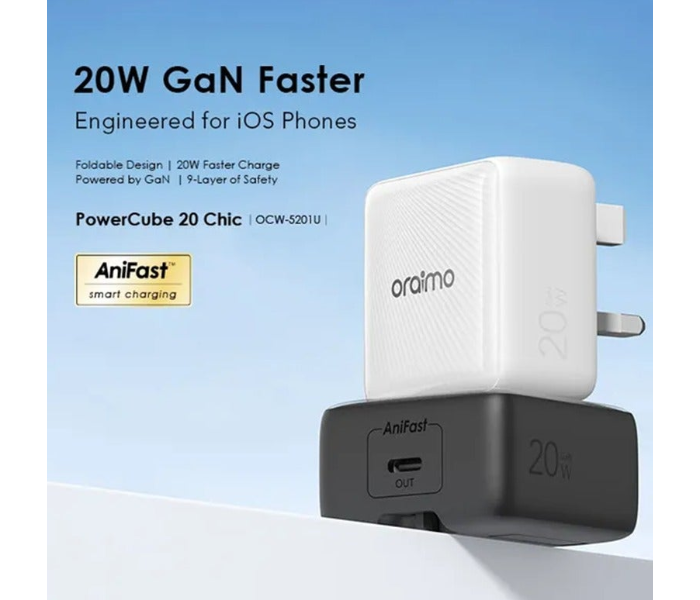 ORAIMO PowerCube 20 Chic 20W GaN Wall Charger Kit with Type|C to Type|C Cable | OCW-5201U-WH White in KSA