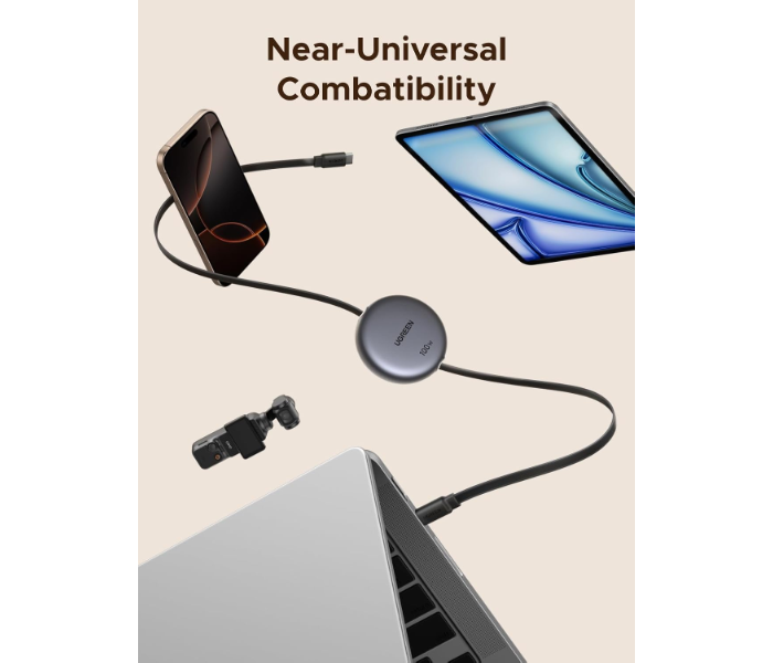 UGREEN 100W Retractable USB C Cable, Fast Charging Type C Cord, PD 3.0 PPS 5A 20V USB C to USB C Cable Compatible with iPhone 17 16, MacBook Pro, iPad, Galaxy S25 Ultra, Black, 1M in KSA