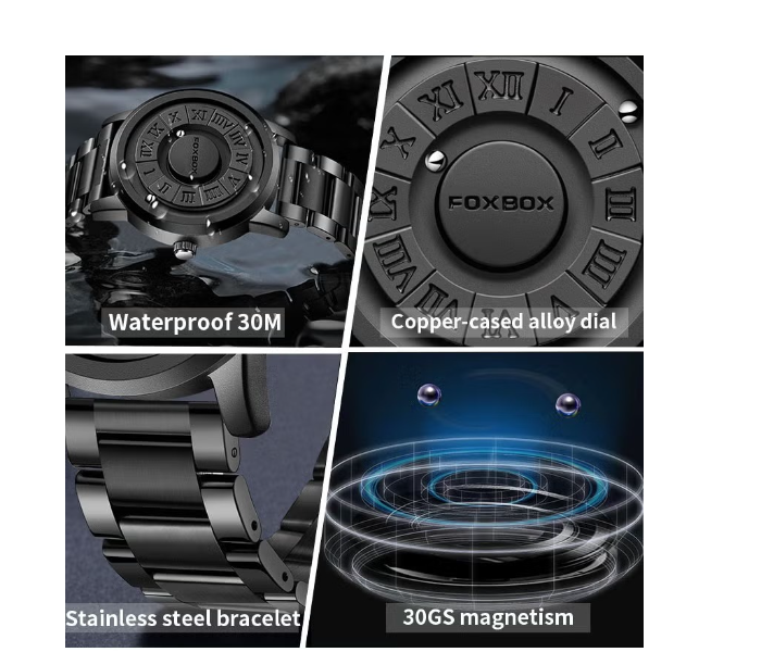 Trending New Men's Creative Magnetic Scrolling Beads Quartz Watch for Men Waterproof watches Stainless Steel Watch, Black in UAE