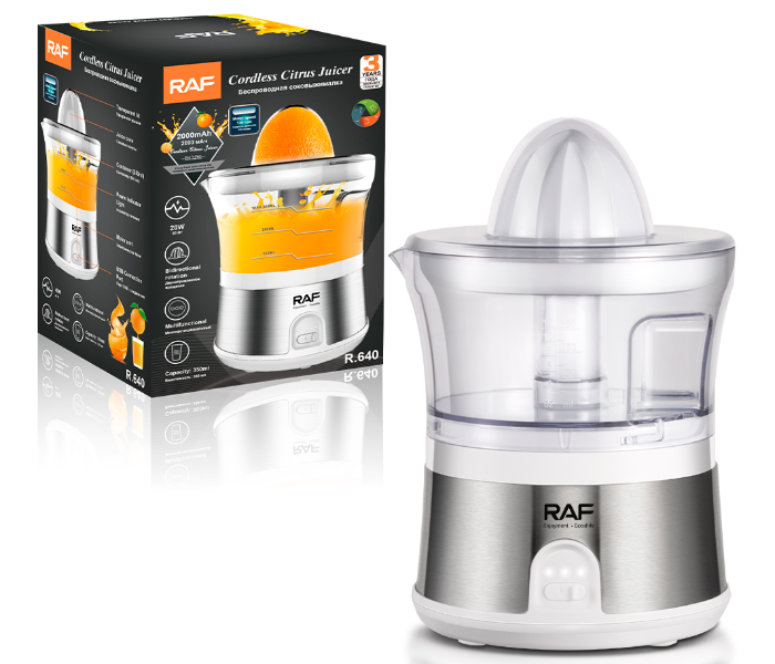 RAF Rechargeable Cordless Citrus Juicer 20W 130 RPM 350ml Capacity Easy Clean Multifunction Juicer in UAE