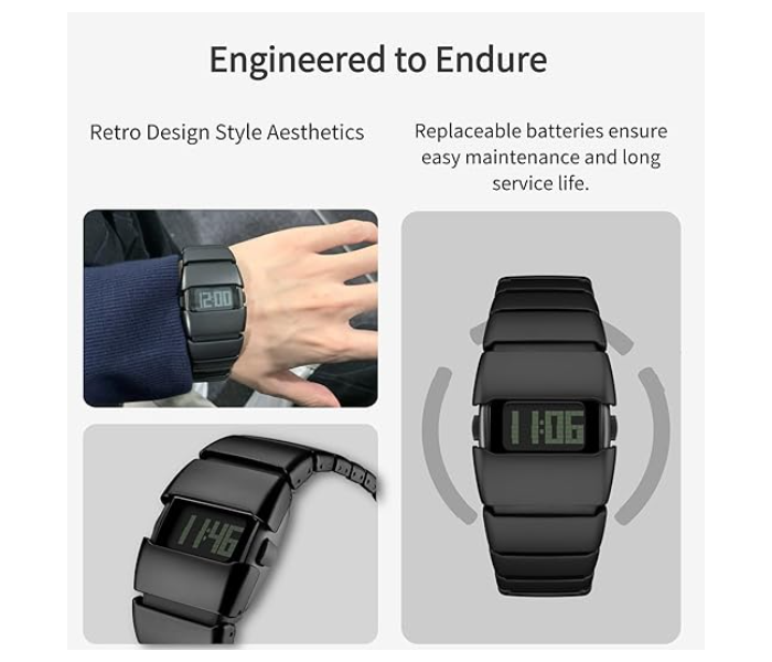 Mens Stylish Digital Wrist Watch with Unique Square Dial and Durable Strap Black in UAE